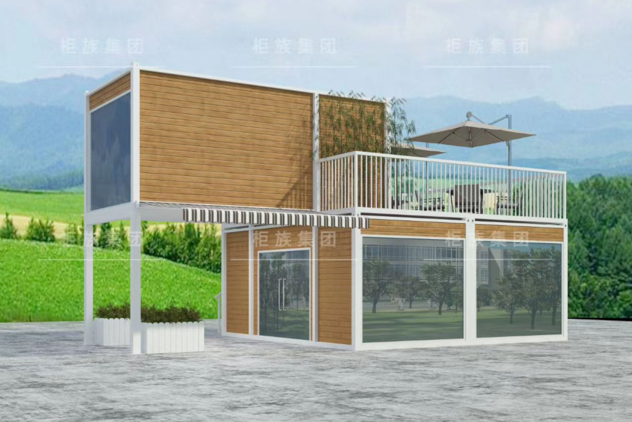 Two floor flat pack container house with terrace and decoration